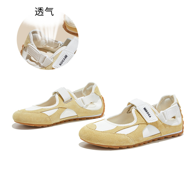 13527498.墨斯本磨砂牛皮拼接玛丽珍鞋女款新款舒适透气轻便运动百搭休闲女式单鞋12728
