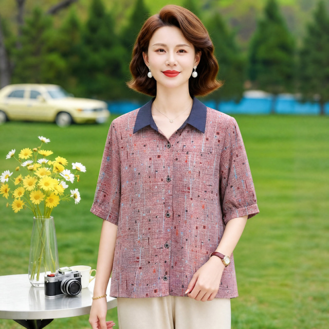 13527544.妈妈装翻领撞色时尚衬衫Q6EMZX3639