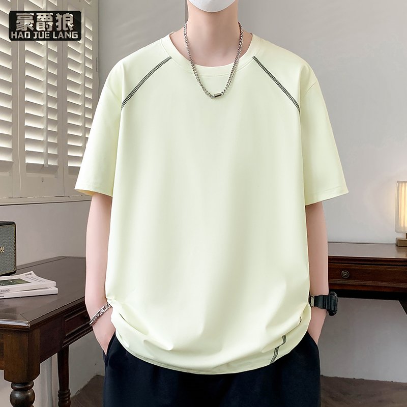 13534273.冰丝短袖T恤男夏季舒适新款青年潮牌半袖体恤百搭上衣服潮流男装
