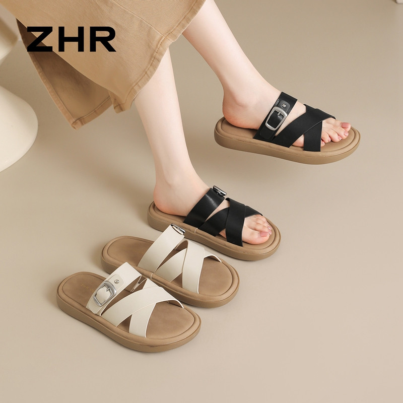 13531319.【ZHR则则】平底拖鞋露趾套脚平底女鞋[超纤]