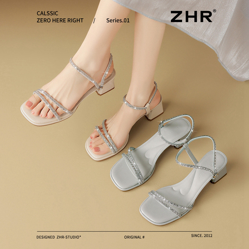13531334.【ZHR则则】粗跟凉鞋露趾套脚粗跟女鞋[PU]