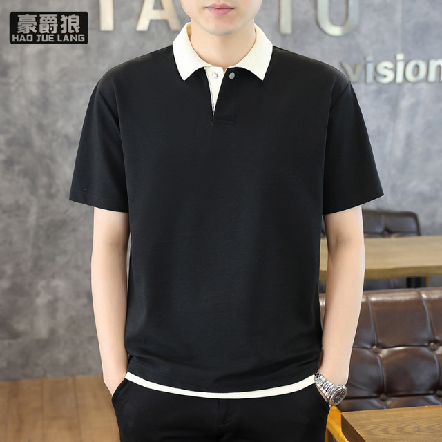13534323.夏季新款翻领短袖T恤男潮流休闲老钱风海鸥领半袖Polo衫体恤上衣