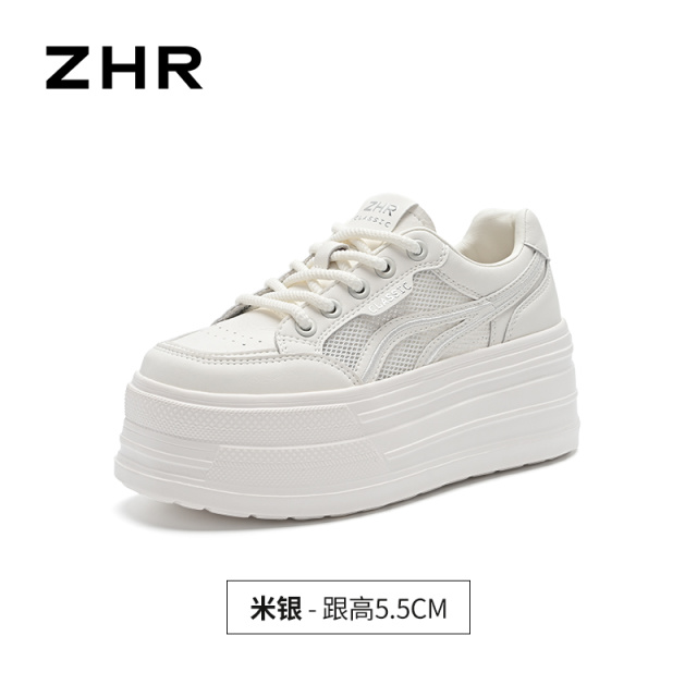 13530848.【ZHR则则】厚底小白鞋圆头系带厚底女鞋[超纤+网布]