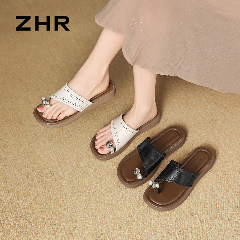 13530648.【ZHR则则】平底拖鞋夹趾套脚平底女鞋[PU]