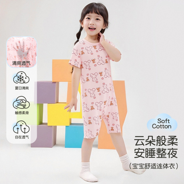 13533910.【福利清仓】【凉爽透气】猫人女童短袖连体衣护肚不着凉睡衣（M萌萌连体衣）