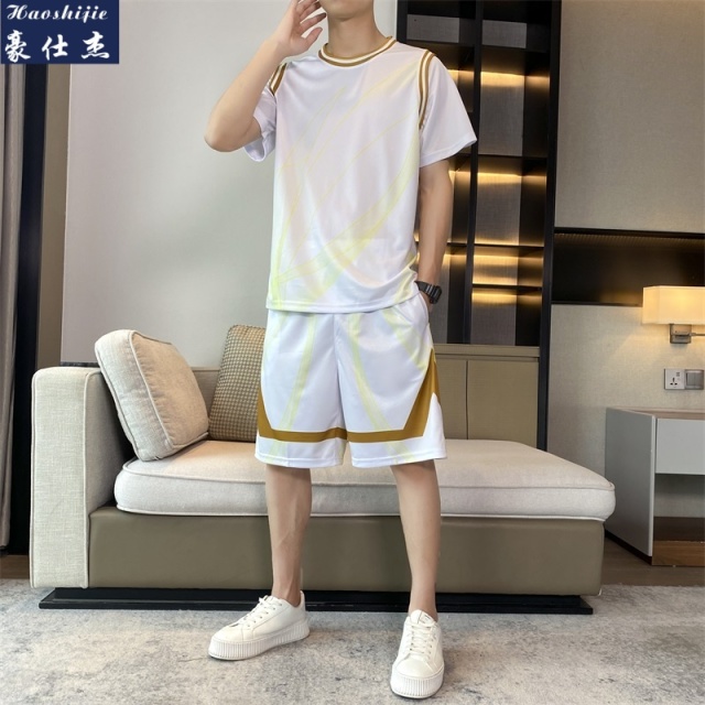 13533826.《冰丝凉感透气》篮球服套装跑步假两件短裤运动训练服