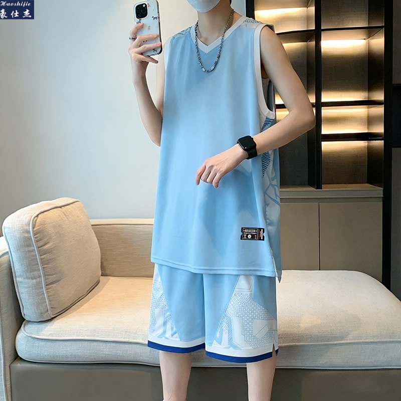 13533847.《休闲潮流》夏季篮球服男冰丝速干网眼无袖运动服套装青少年训练服