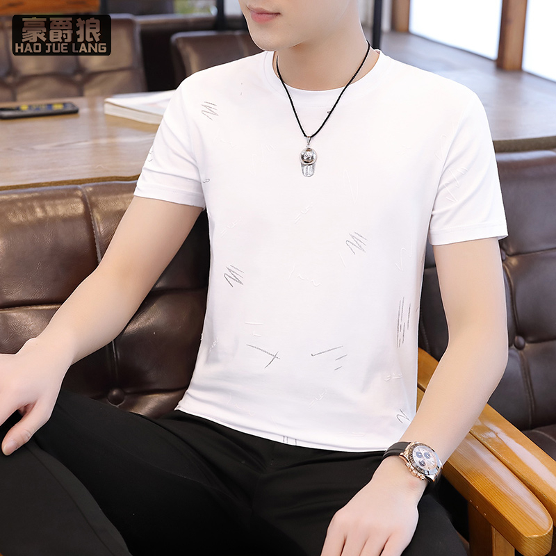 13534231.夏季新款男士短袖t恤韩版潮流半袖休闲圆领修身上衣服体恤