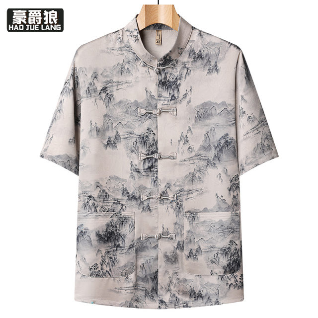 13534265.高档中老年唐装男士夏季套装新中式爸爸装短袖汉服国风晨练太极服