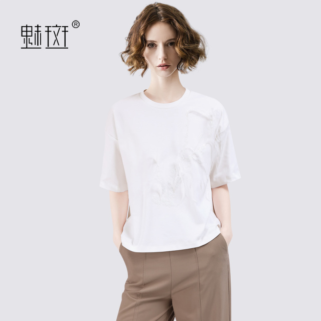 13531871.魅斑100%棉圆领白色T恤短袖