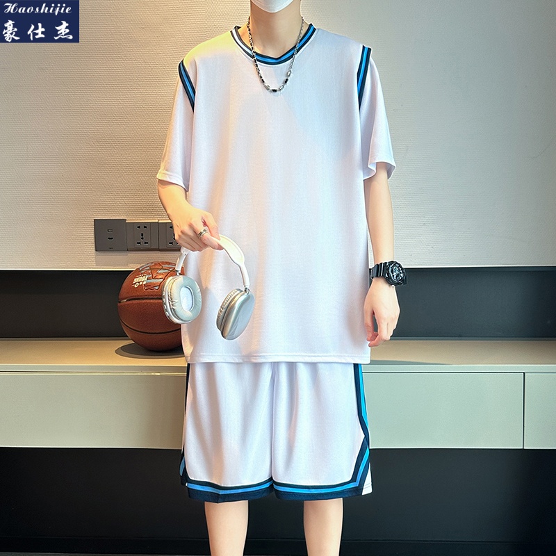 13533852.《舒适透气》夏季篮球服速干透气篮球服短袖运动球衣休闲套装
