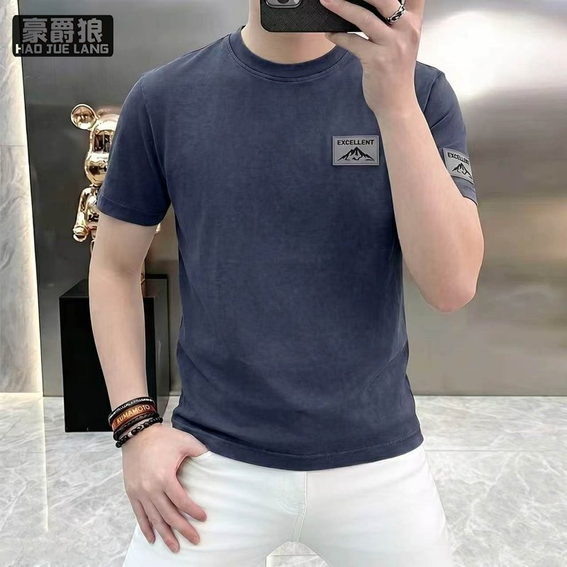 13534254.高品质男装新款短袖夏季圆领t恤男士休闲百搭打底印花半袖