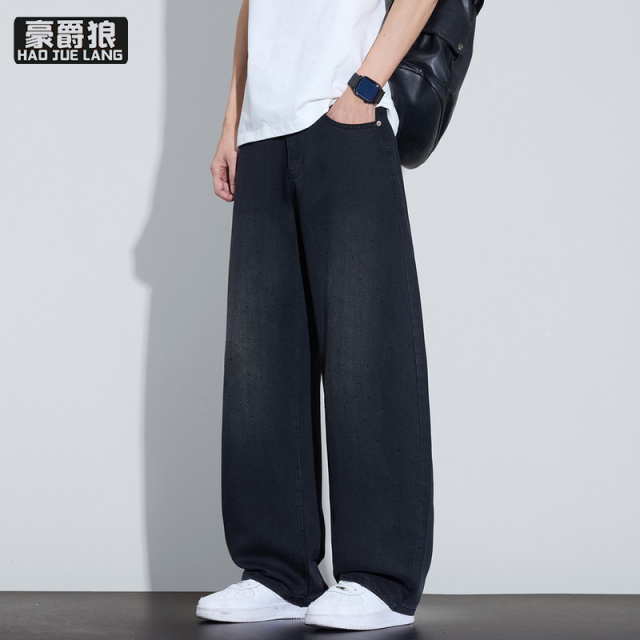 13534287.新款天丝薄款阔腿牛仔裤男士夏季休闲百搭宽松直筒弯刀长裤子