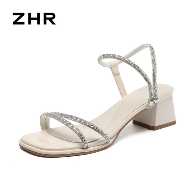 13531334.【ZHR则则】粗跟凉鞋露趾套脚粗跟女鞋[PU]
