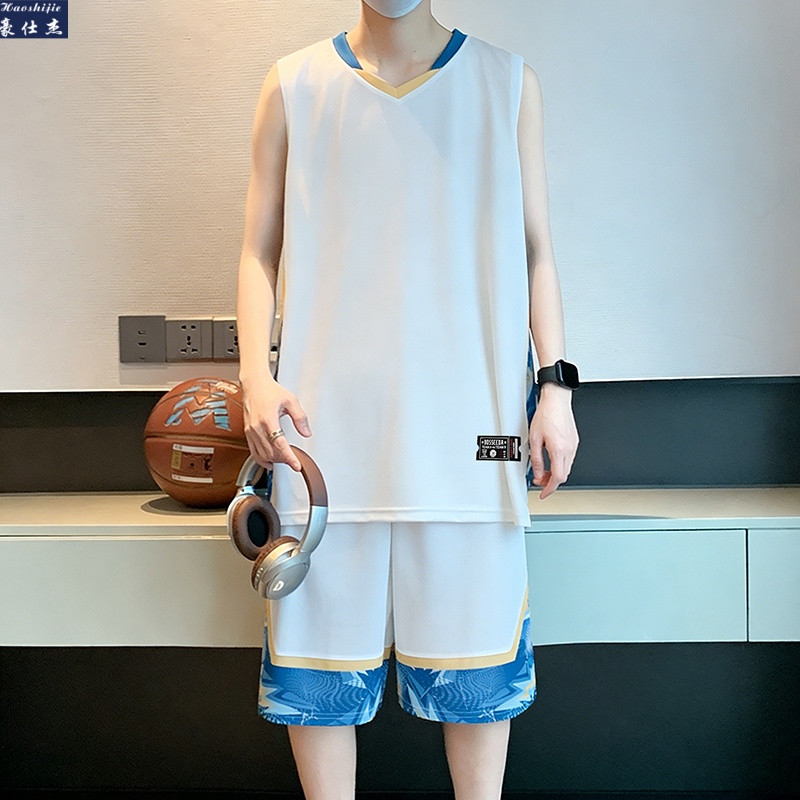 13533849.《休闲时尚》夏季篮球服男冰丝速干网眼无袖运动服青少年训练衣套装