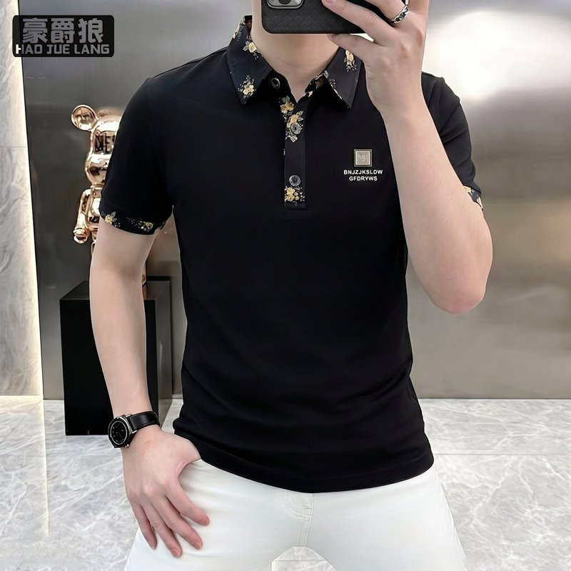 13534270.欧货高端男士短袖POLO衫夏季凉感翻领碎花商务休闲潮流上衣T恤男