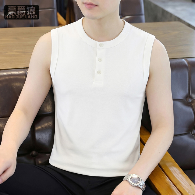13534260.亨利领背心男款新款潮流痞帅外穿宽肩运动健身青年男士无袖t恤