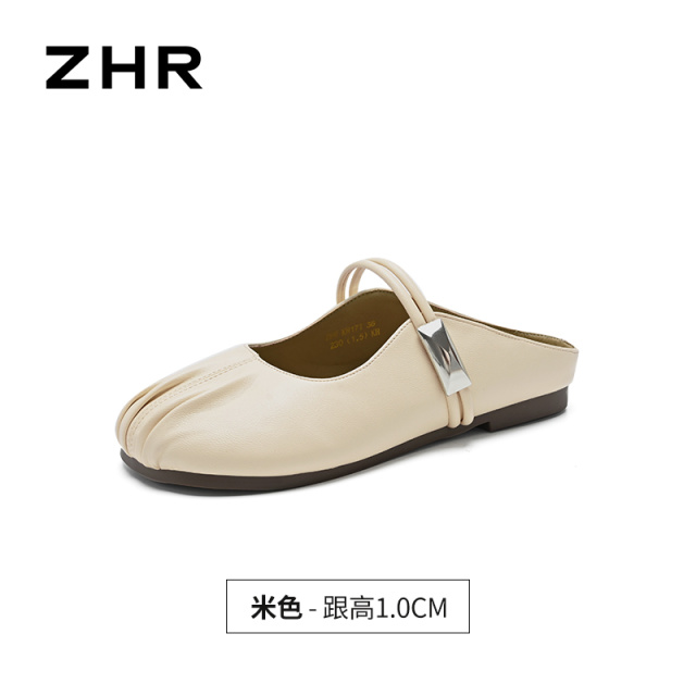 13531318.【ZHR则则】穆勒拖鞋圆头套脚平底女鞋[PU]