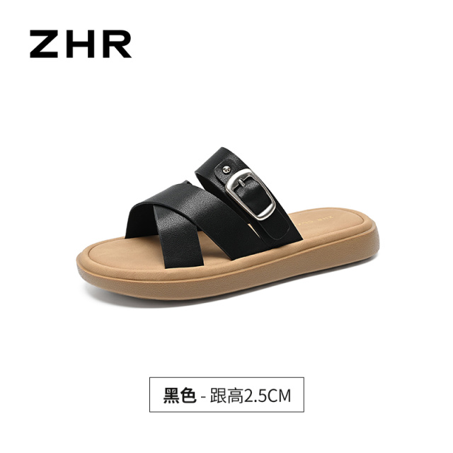 13531319.【ZHR则则】平底拖鞋露趾套脚平底女鞋[超纤]