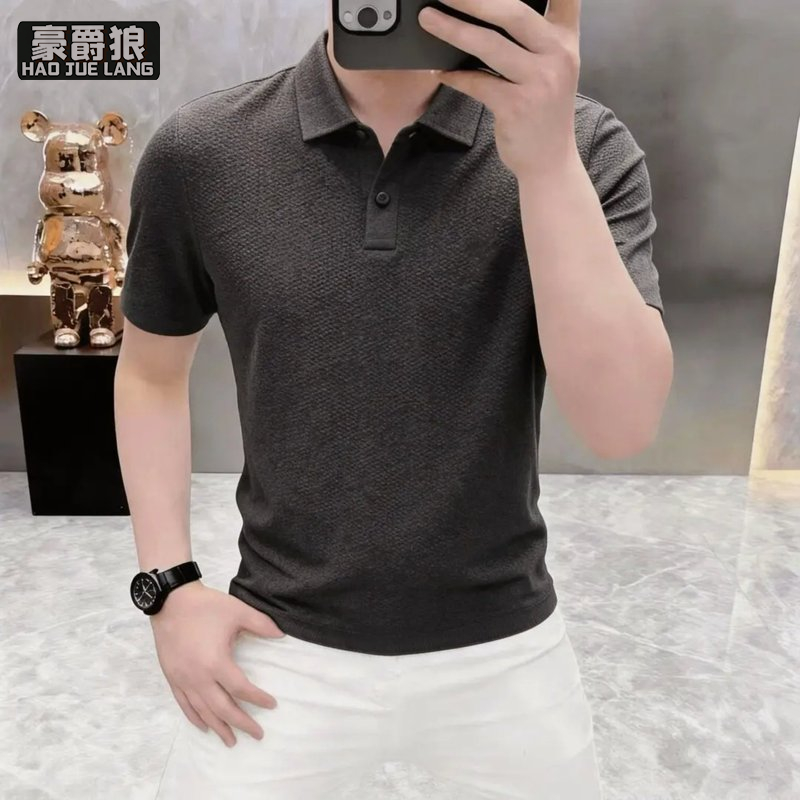 13534284.夏季男士轻奢男装老钱风翻领短袖T恤POLO衫时尚百搭半袖
