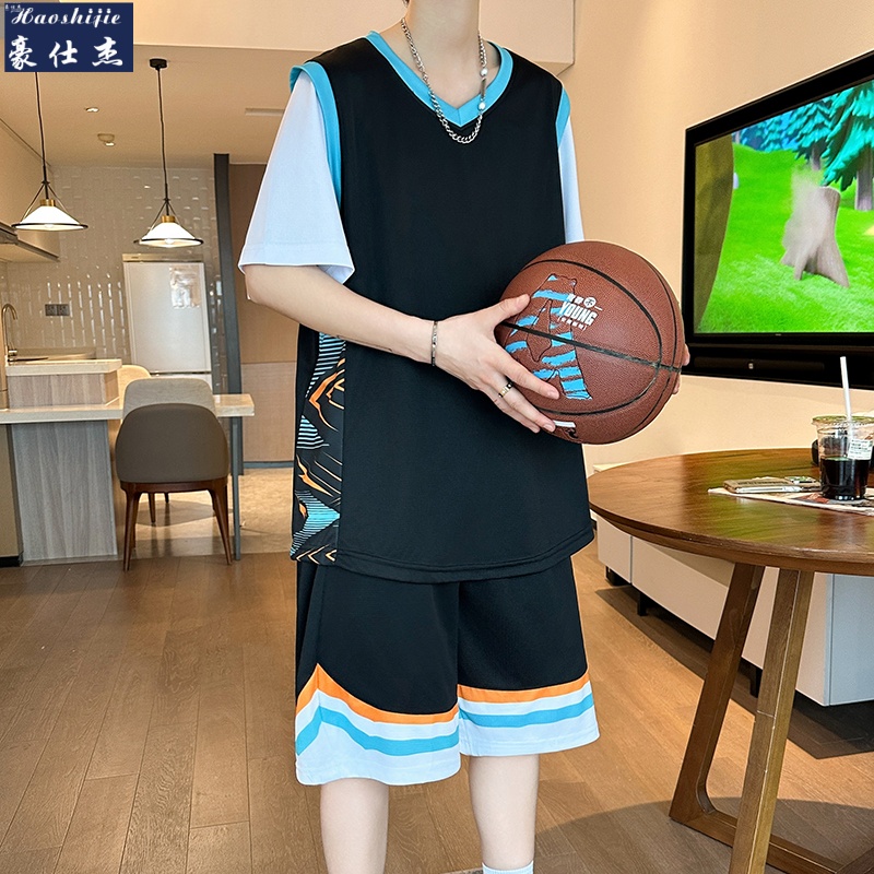 13533695.假两件篮球服短袖套装男青少年速干比赛运动服