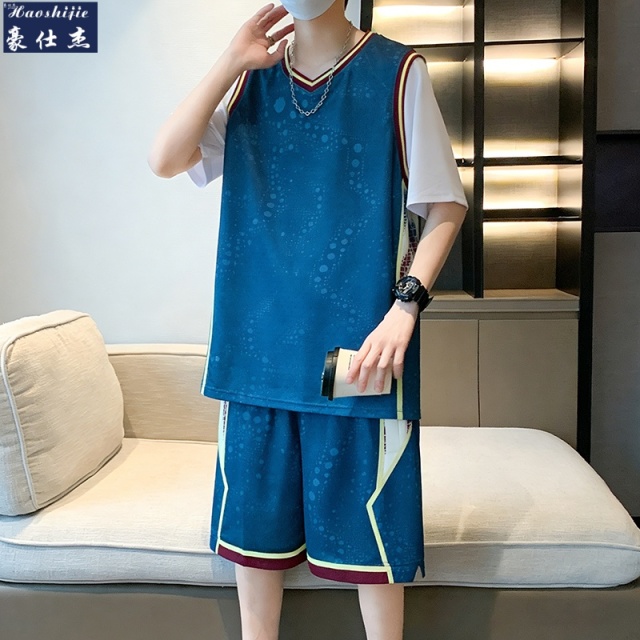 13533694.篮球服男冰丝速干网眼无袖运动服套装青少年训练衣比赛打球衣服