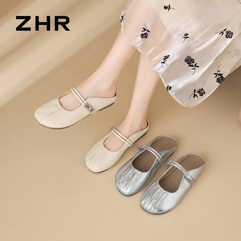 13531318.【ZHR则则】穆勒拖鞋圆头套脚平底女鞋[PU]
