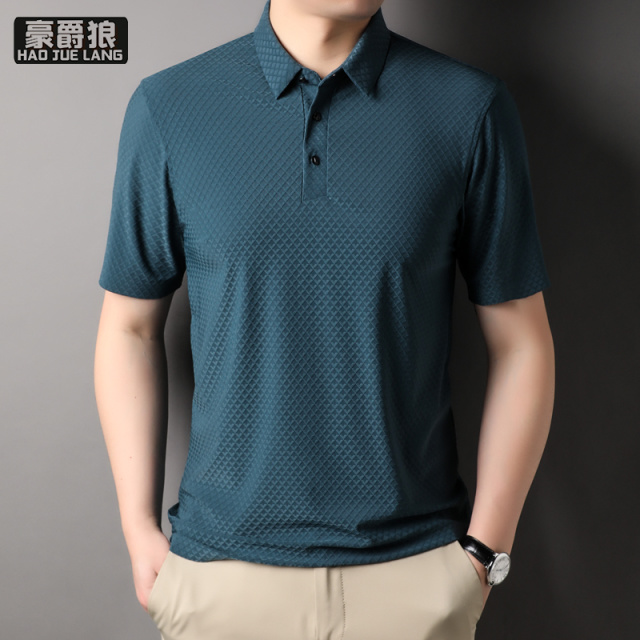 13534337.无痕冰丝polo衫短袖男士夏季商务休闲弹力翻领t恤透气上衣