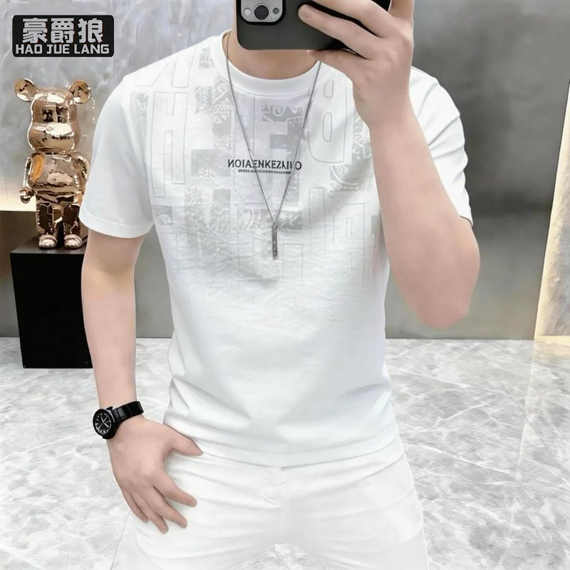 13534281.高档夏季潮流印花圆领短袖T恤男士薄款透气半袖T恤男装