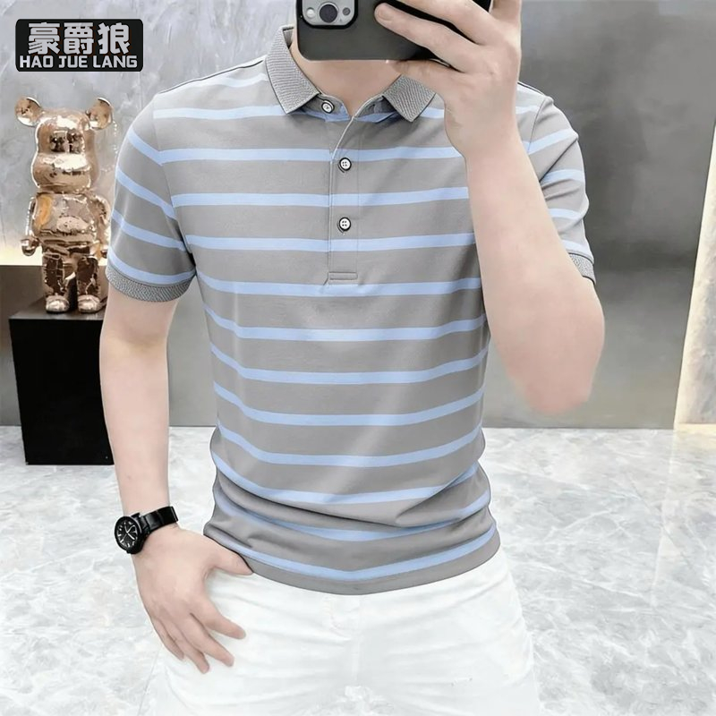 13534248.纯棉Polo衫夏季男士短袖T恤时尚纹帅气翻领潮牌上衣时尚休闲体恤
