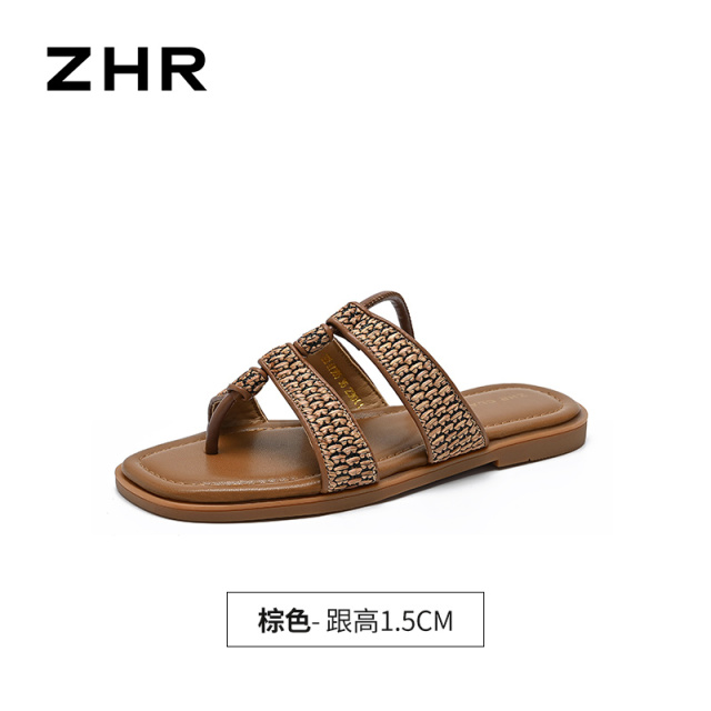 13530758.【ZHR则则】平底拖鞋圆头套脚平底女鞋[织物+PU]