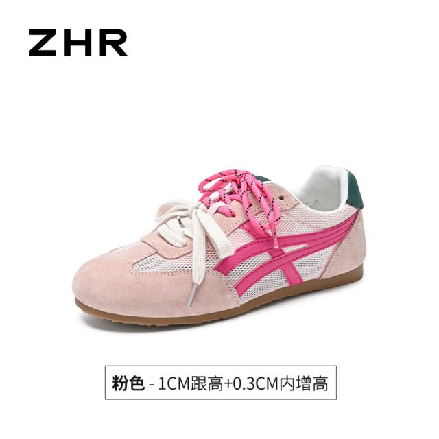 13530837.【ZHR则则】薄底德训鞋圆头系带平底女鞋[网布+头层猪皮+PU]
