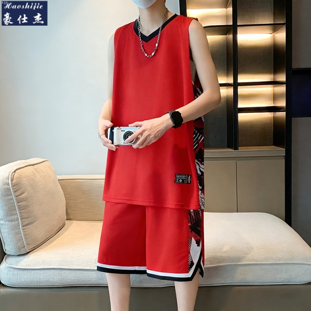 13533696.《冰丝凉感透气》篮球服速干网眼无袖跑步两件短袖短裤套装运动训练服