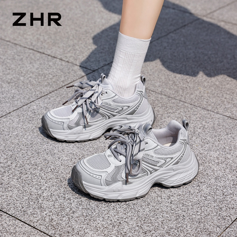 13530660.【ZHR则则】老爹鞋圆头系带厚底女鞋[超纤+网布]