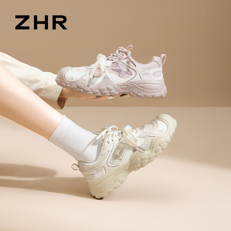 13530843.【ZHR则则】户外休闲鞋圆头系带厚底女鞋[PU+网布]