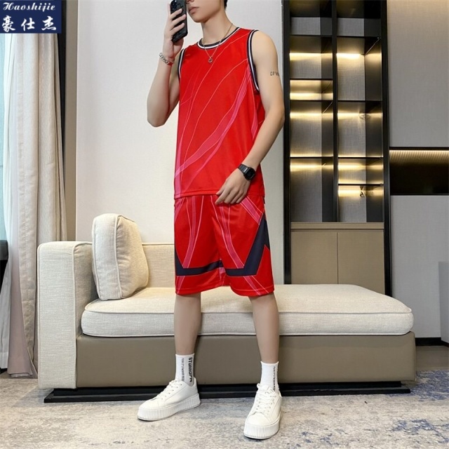 13533700.休闲速干透气男式夏季篮球服青少年无袖运动服球衣套装