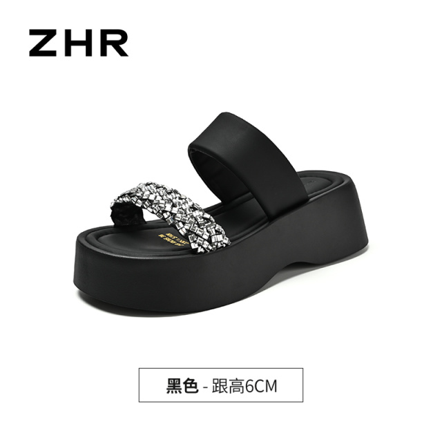 13530669.【ZHR则则】厚底拖鞋圆头套脚厚底女鞋[PU+织物]