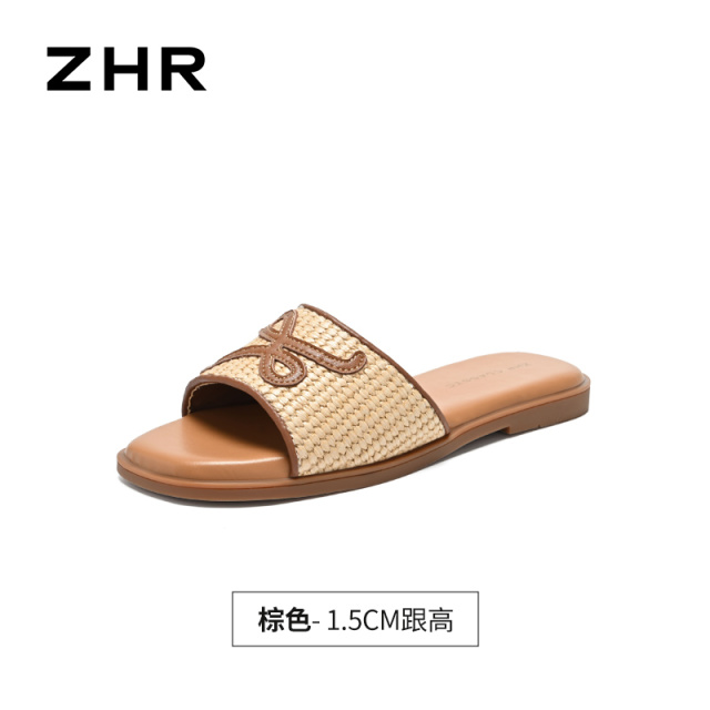 13530846.【ZHR则则】平底拖鞋露趾套脚平底女鞋[皮皮草]