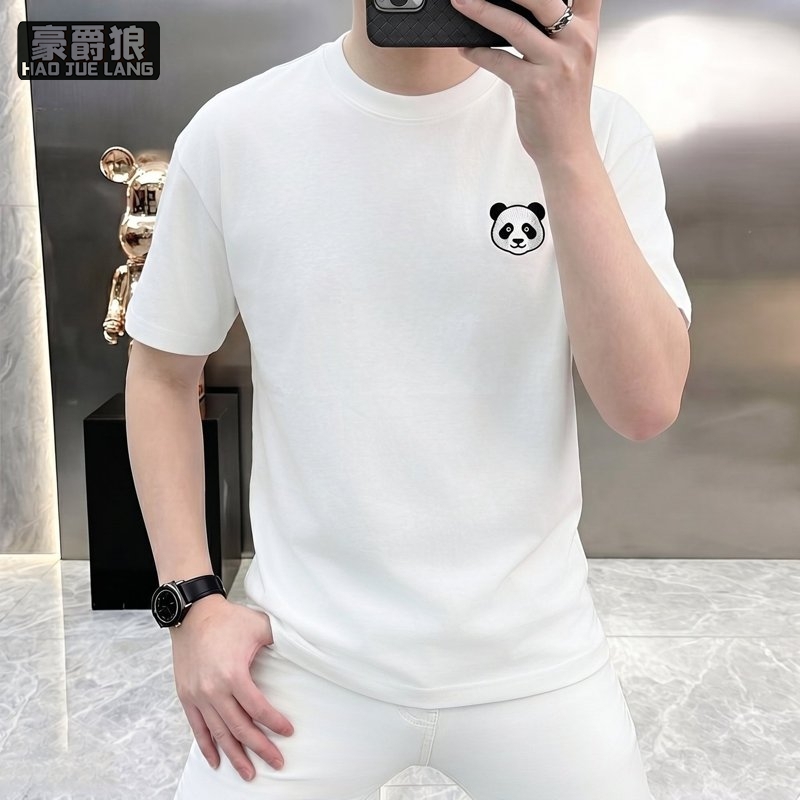 13534307.夏季新款韩系休闲刺绣短袖t恤男圆领时尚休闲修身薄款打底衫