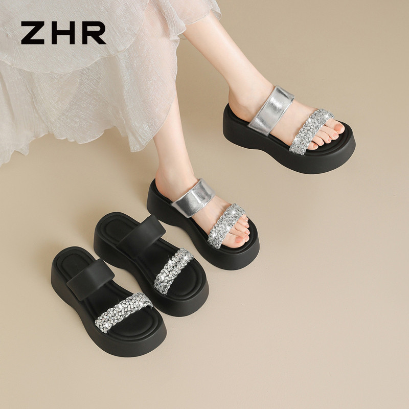 13530669.【ZHR则则】厚底拖鞋圆头套脚厚底女鞋[PU+织物]
