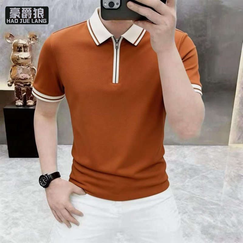13534268.高档夏季新款翻领半拉链短袖POLO衫男士时尚商务休闲半袖体恤男装