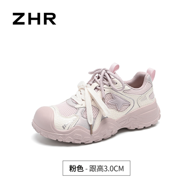13530843.【ZHR则则】户外休闲鞋圆头系带厚底女鞋[PU+网布]