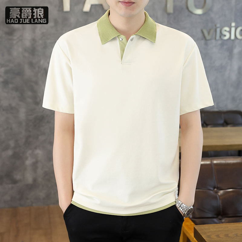 13534323.夏季新款翻领短袖T恤男潮流休闲老钱风海鸥领半袖Polo衫体恤上衣