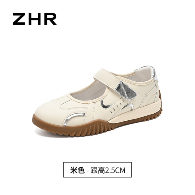 13844659.【ZHR则则】运动玛丽珍鞋魔术贴圆头平底女鞋[猪皮软垫]