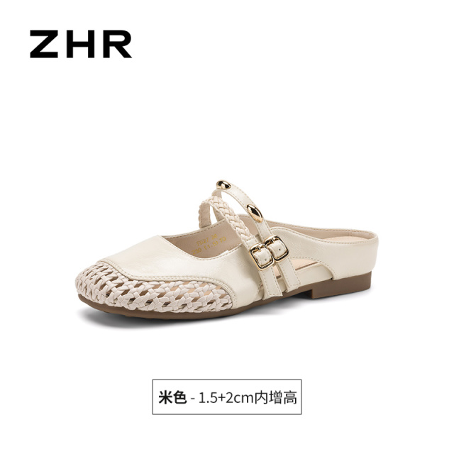 13530643.【ZHR则则】穆勒拖鞋圆头套脚内增高女鞋[猪皮软垫]