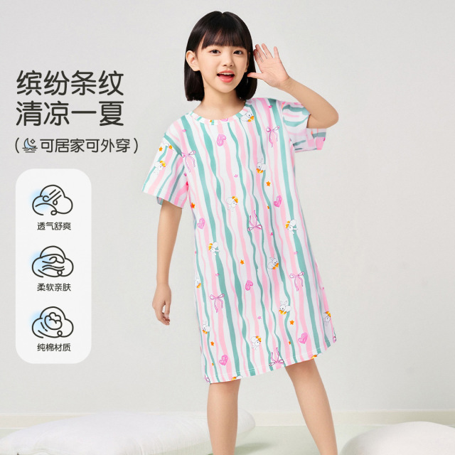 13533899.【福利清仓】【100%棉】猫人女童短袖睡裙轻薄透气睡衣(M彩虹睡裙)