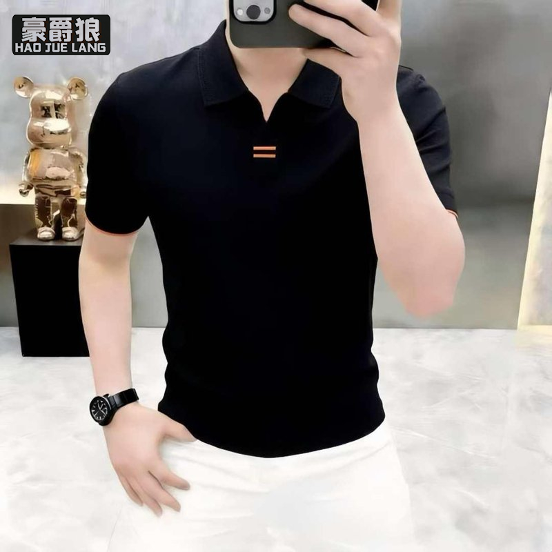 13534335.英伦风简约男装薄款翻领短袖T恤男士夏季轻熟风翻领POLO衫半袖潮