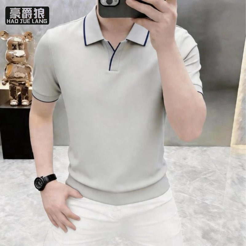 13534252.冰丝夏季翻领男士短袖t恤中年时尚凉感免烫休闲薄款海鸥领Polo衫