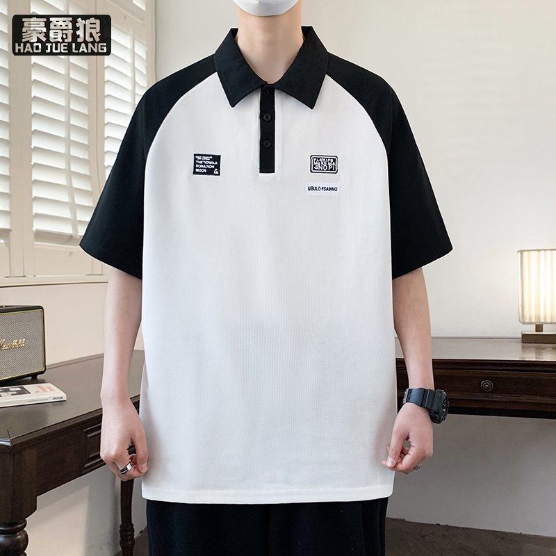 13534232.潮流短袖t恤男生夏季时尚新款高初中生青少年大童冰丝polo衫上衣