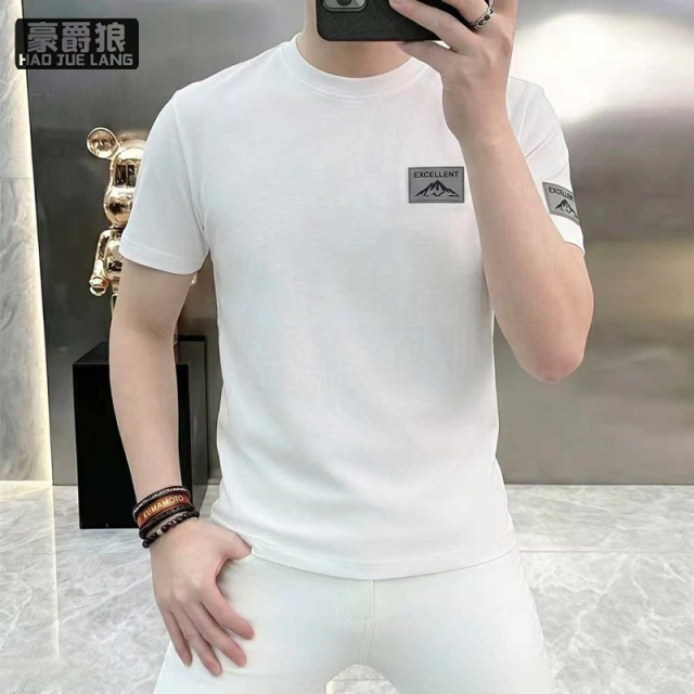 13534254.高品质男装新款短袖夏季圆领t恤男士休闲百搭打底印花半袖